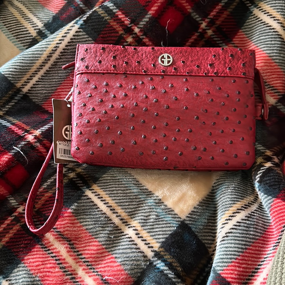 Gianni Bernini Embossed Faux Ostrich Crossbody